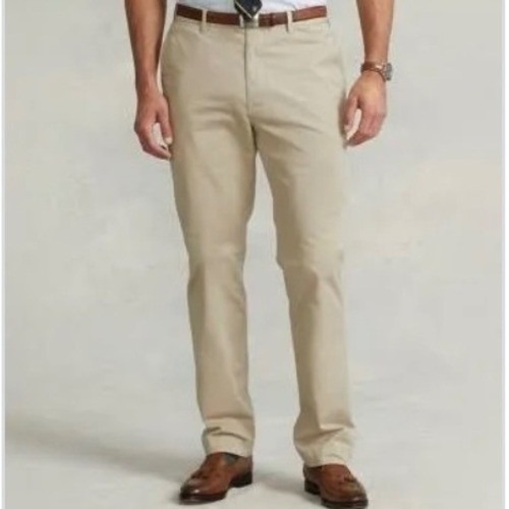 Polo Ralph Lauren Mens 44x30 Tan Khaki Stretch Classic Fit Chino Pants Trousers